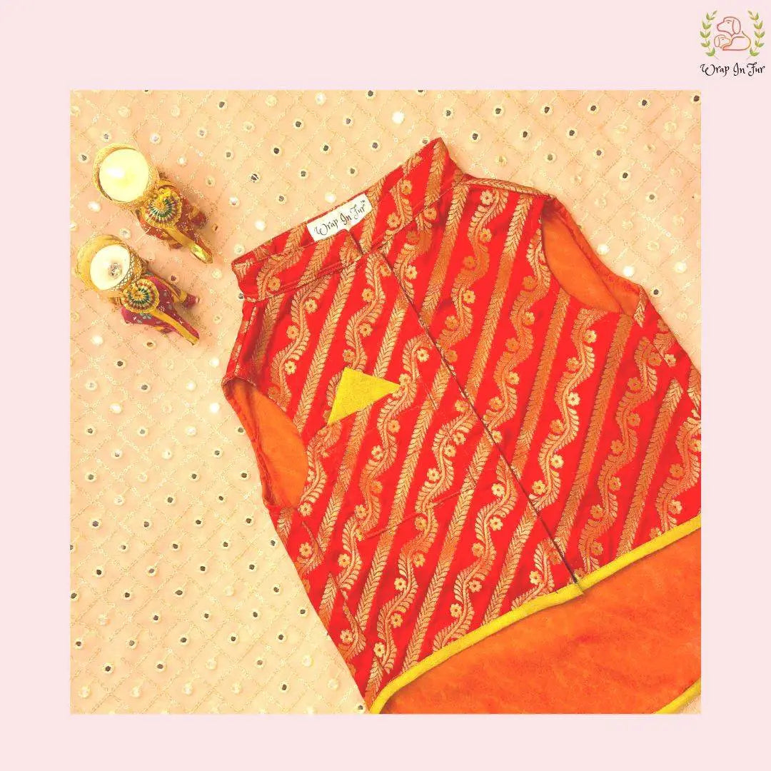 Red anaar sherwani for dog