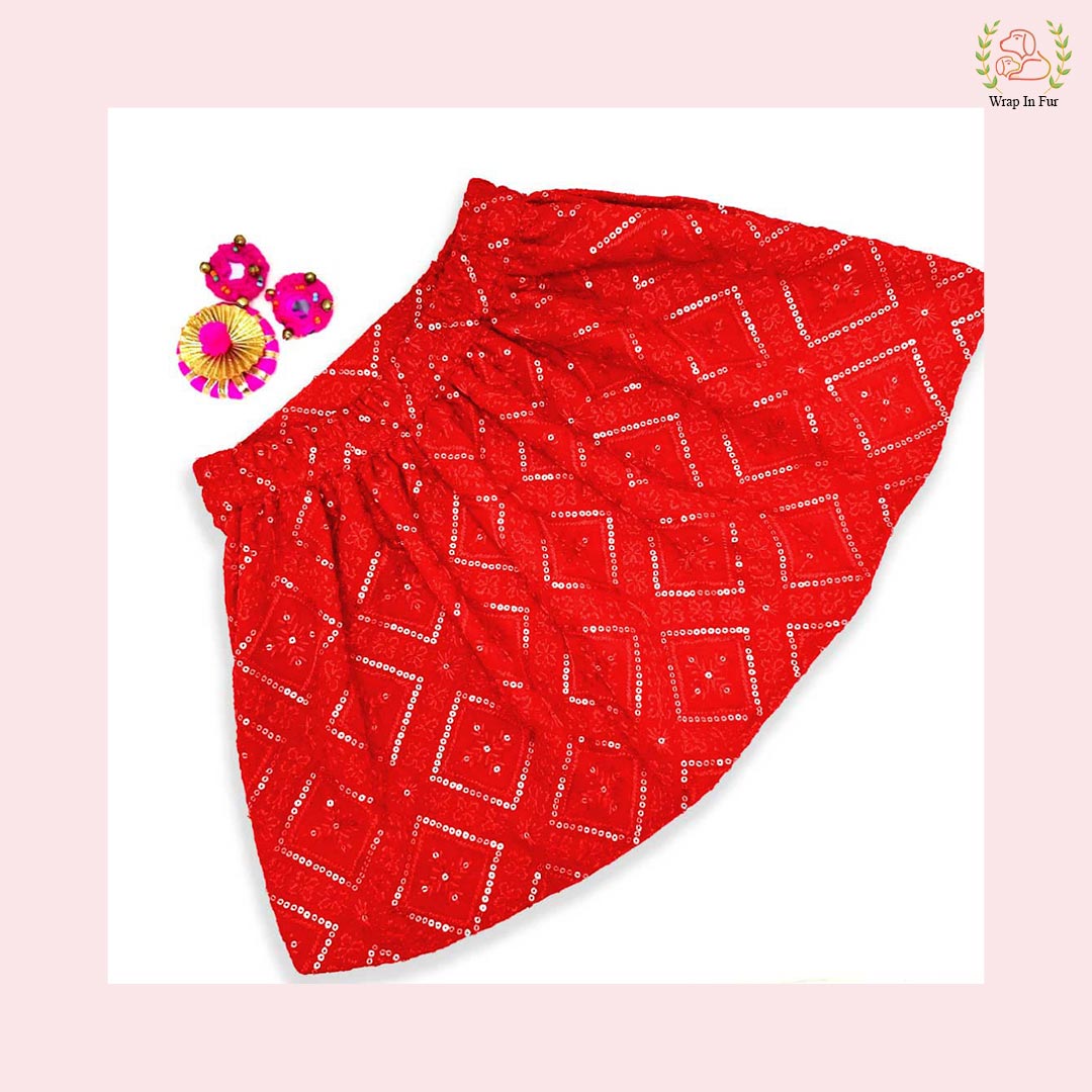 red golden dog lehenga for festive and wedding celebration