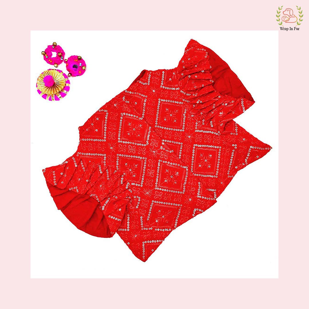 red golden dog lehenga for shaadi