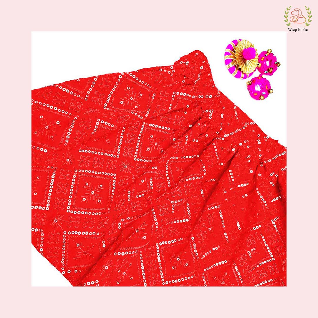 red golden dog lehenga for wedding