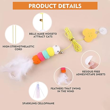 Hanging Cat Toy with Elastic Cord & Feather Teaser