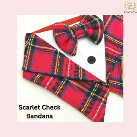 Festive Scarlet Plaid Tuxedo Style Dog Bandana - Party Accessory