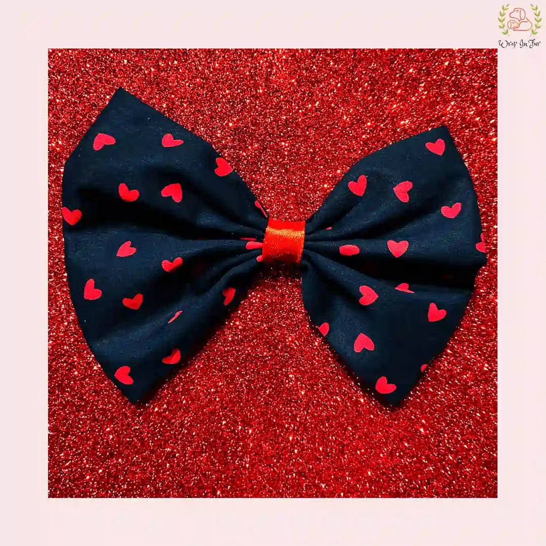 Midnight Heart Dog Bow - Navy & Red Festive Pet Hair Bow Accessory