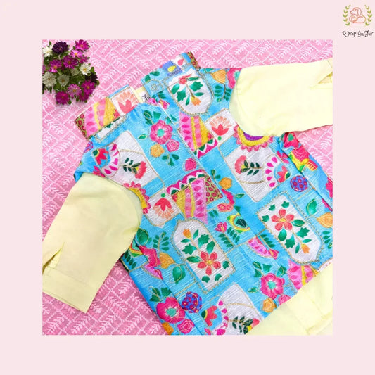 Yellow Blue Printed Jacket Kurta Set