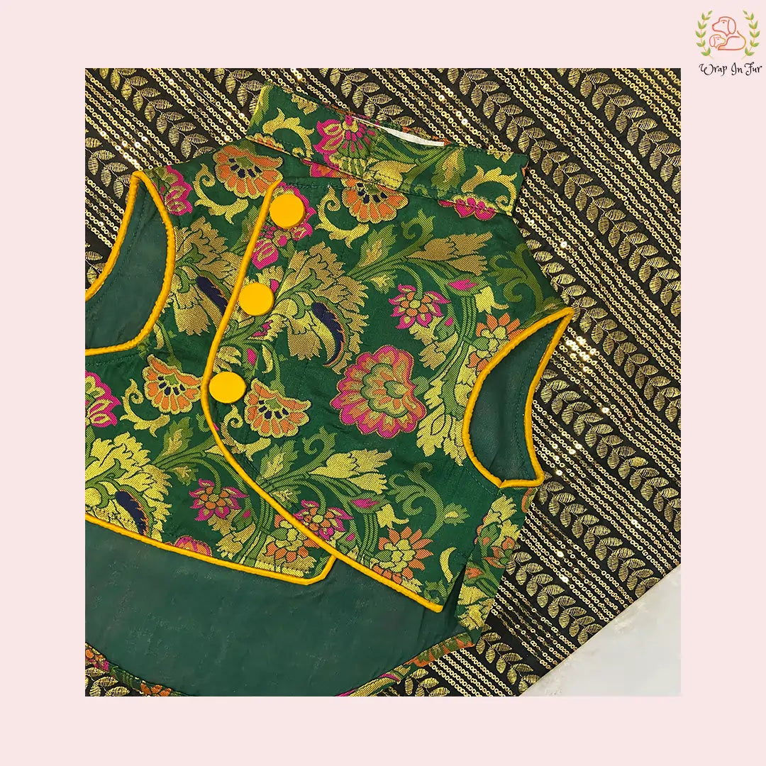 Dark Green Flower Jacket Dog Sherwani