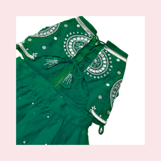 Green Mirror Dog Lehenga