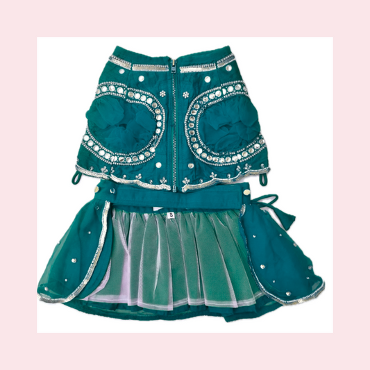 Dark cyan Mirror Dog Lehenga