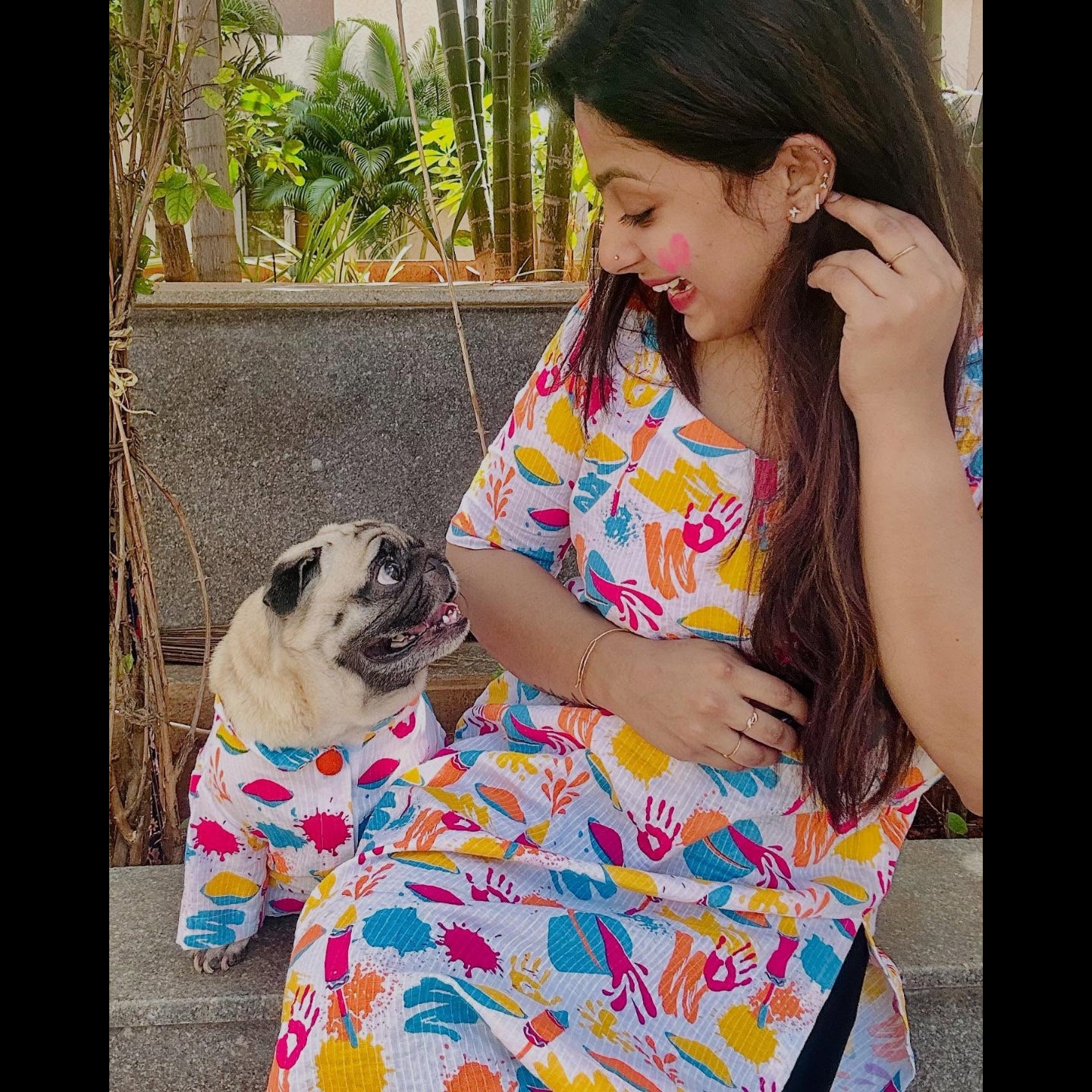 Blue Rangeen Kurta Twinning Set ( Dog kurta along with human kurta )