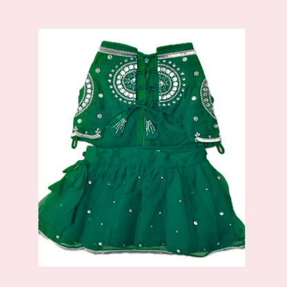 Green Mirror Dog Lehenga