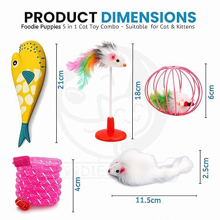 5-Piece Cat Toy Combo Set with Blowfish, Mice & Spring Toys