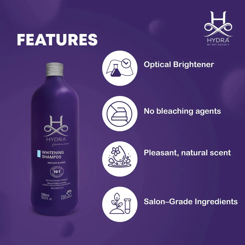 Hydra Groomers Whitening Shampoo for Dogs & Cats 1L | Coat Brightener