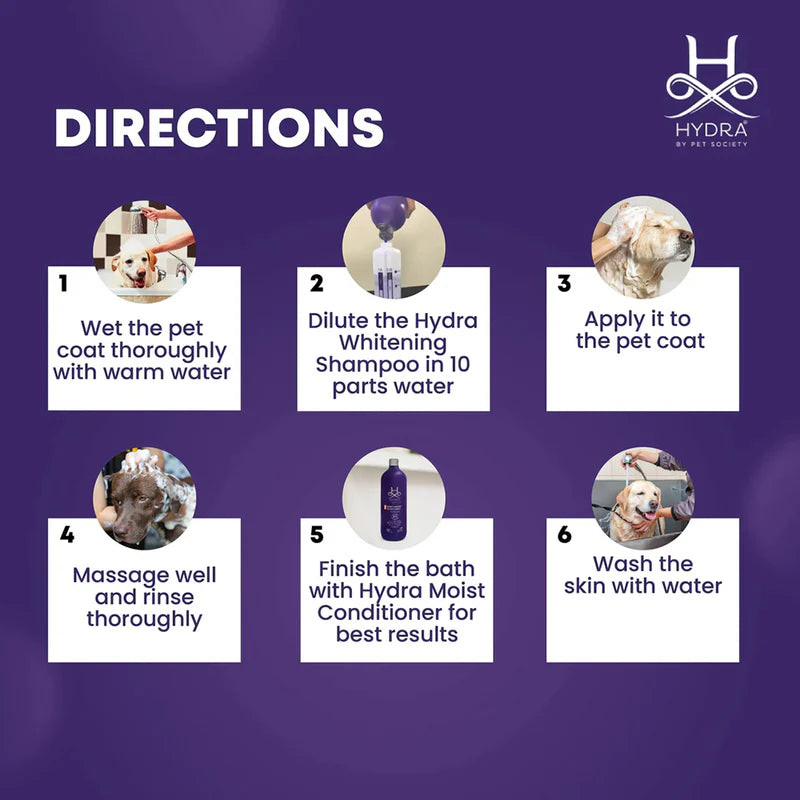 Hydra Groomers Whitening Shampoo for Dogs & Cats 1L | Coat Brightener