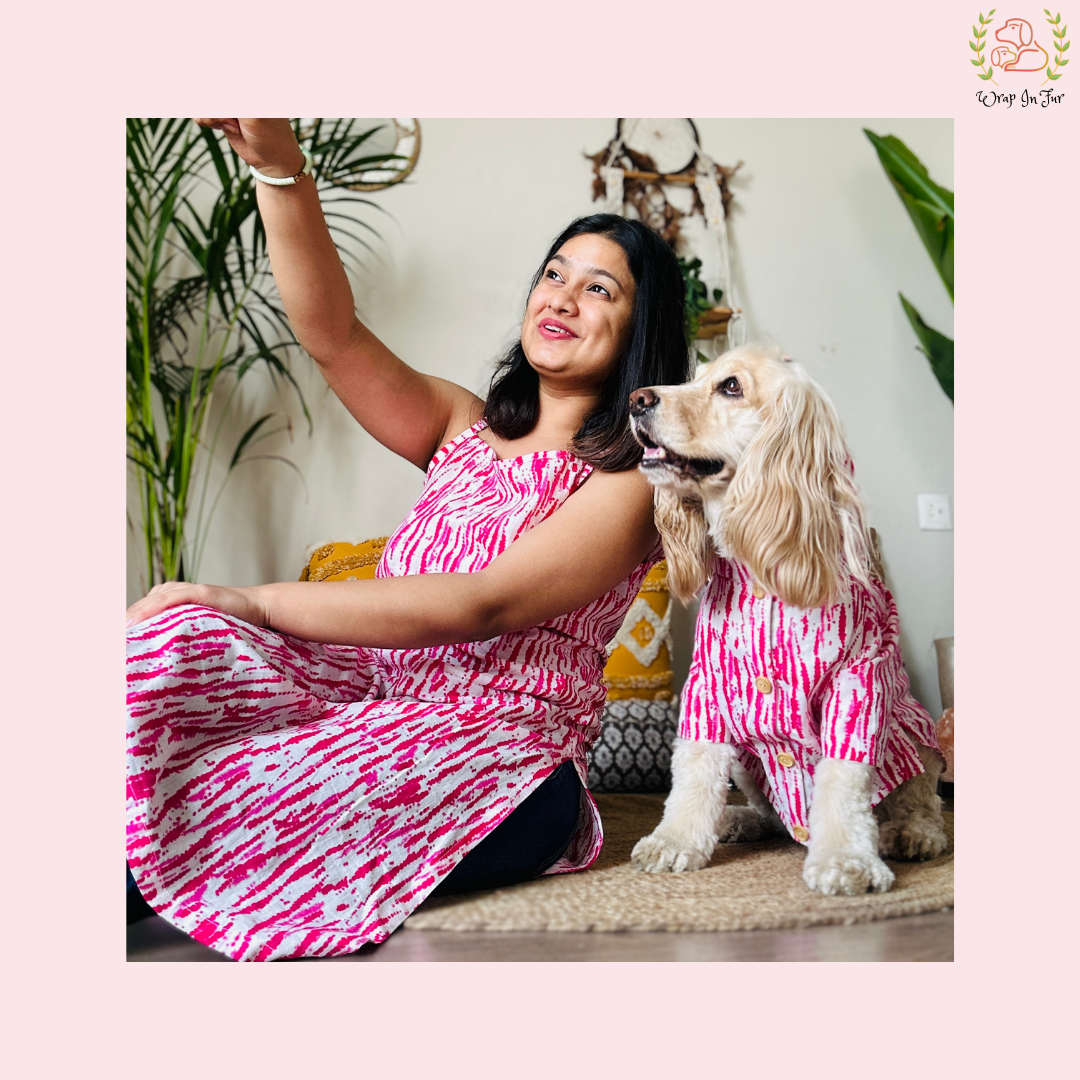 Pink Holi kurta Twinning Set ( Dog kurta along with human kurta )