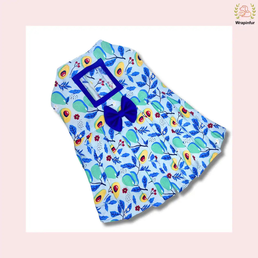 Avocado Print Dog Princess Dress - Light Blue Summer A-line Frock