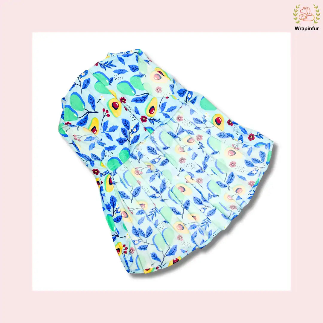 Avocado Print Dog Princess Dress - Light Blue Summer A-line Frock