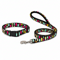 Black Multicolor Dog Collar with Leash