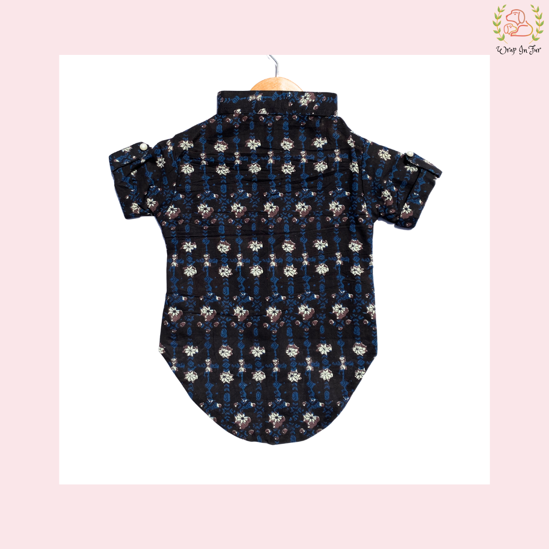 Black Floral Dog Kurta - Elegant Indian Dog Ethnic Wear Dress