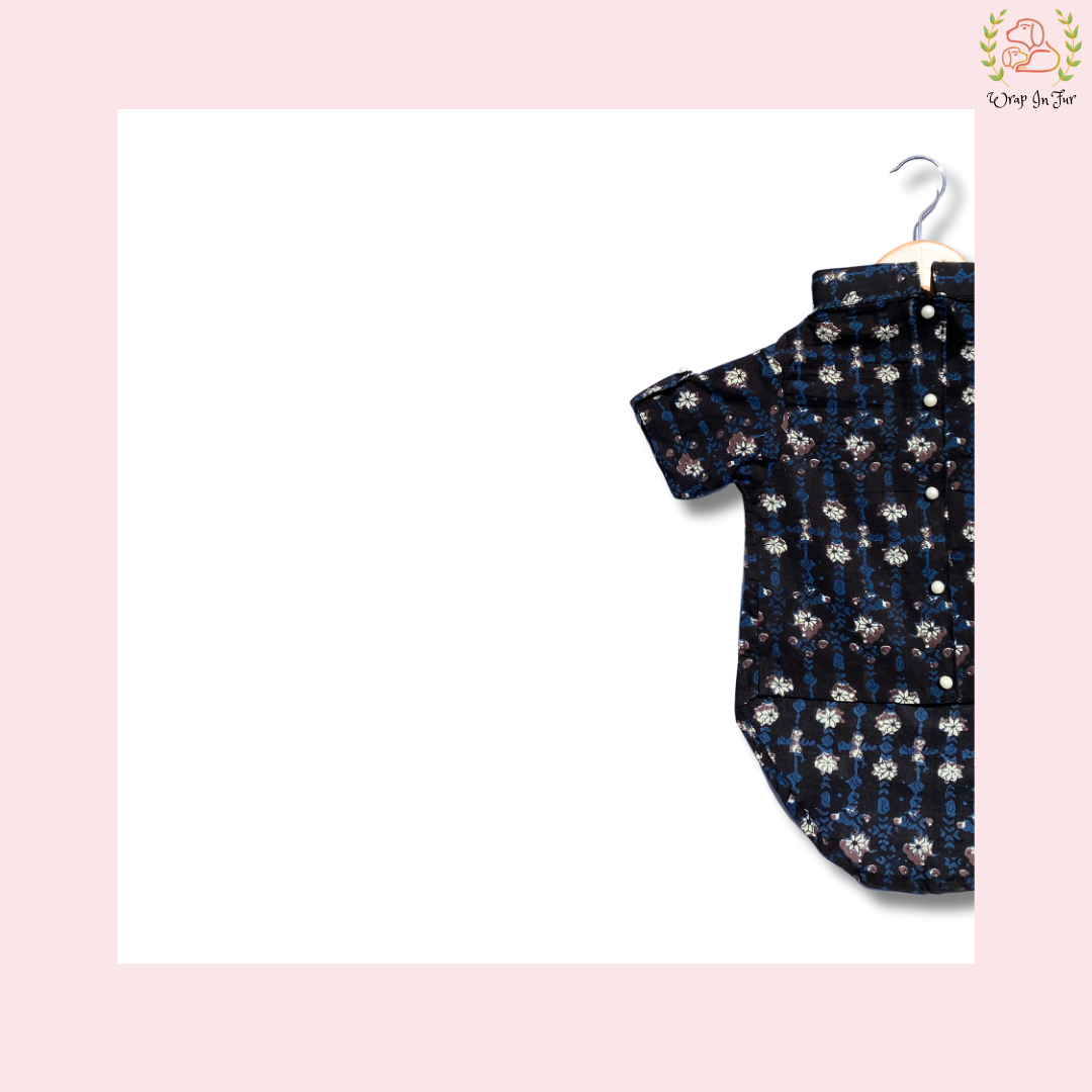 Black Floral Dog Kurta - Elegant Indian Dog Ethnic Wear Dress