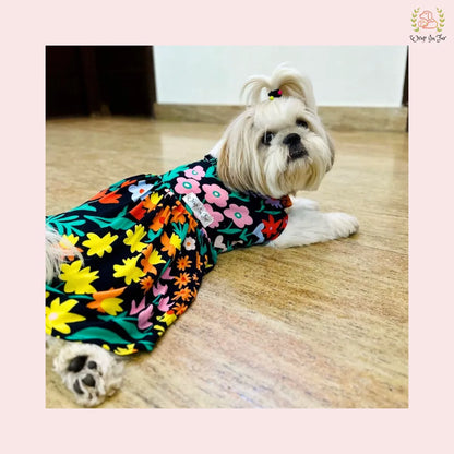 Black Floral Dog Princess Dress - Vibrant Summer Party Frock
