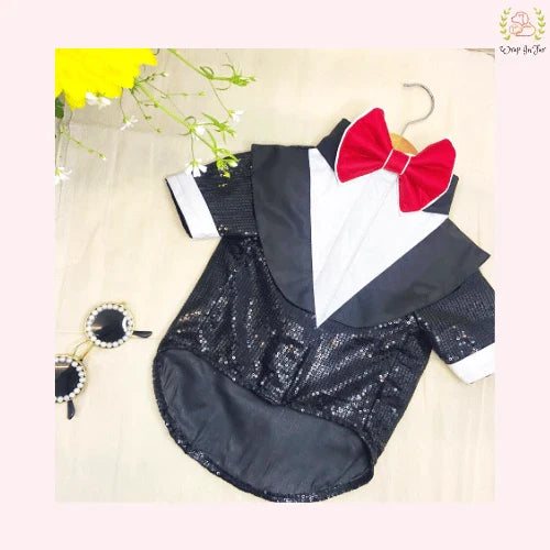 Black Sequin Dog Tuxedo Jacket - Glamorous Wedding Formal Suit