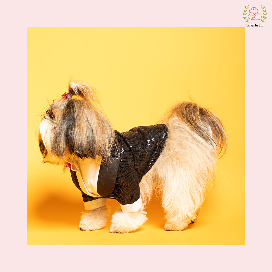 Black Sequin Dog Tuxedo Jacket - Glamorous Wedding Formal Suit