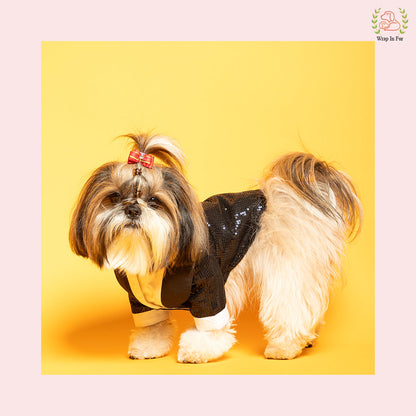 Black Sequin Dog Tuxedo Jacket - Glamorous Wedding Formal Suit