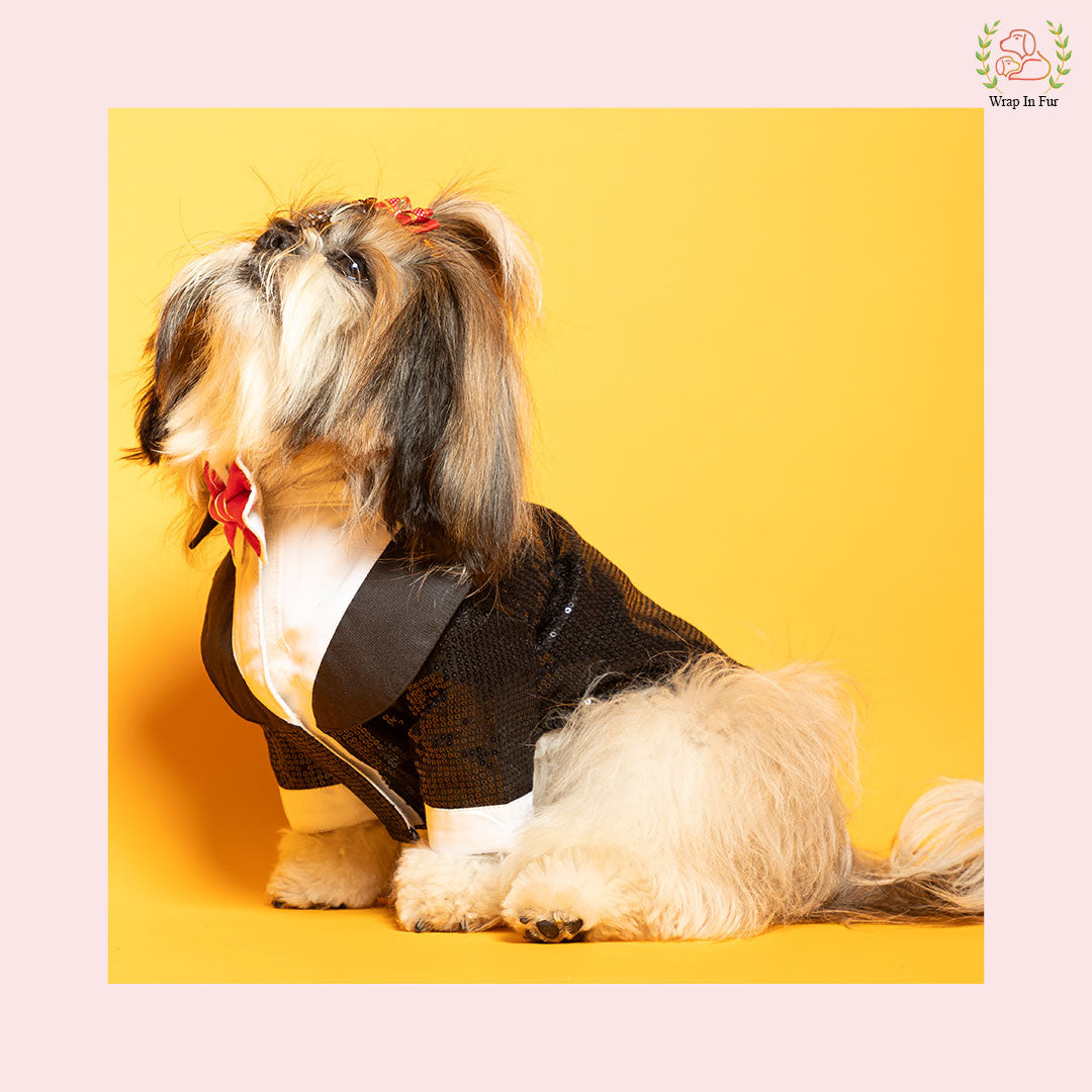 Black Sequin Dog Tuxedo Jacket - Glamorous Wedding Formal Suit