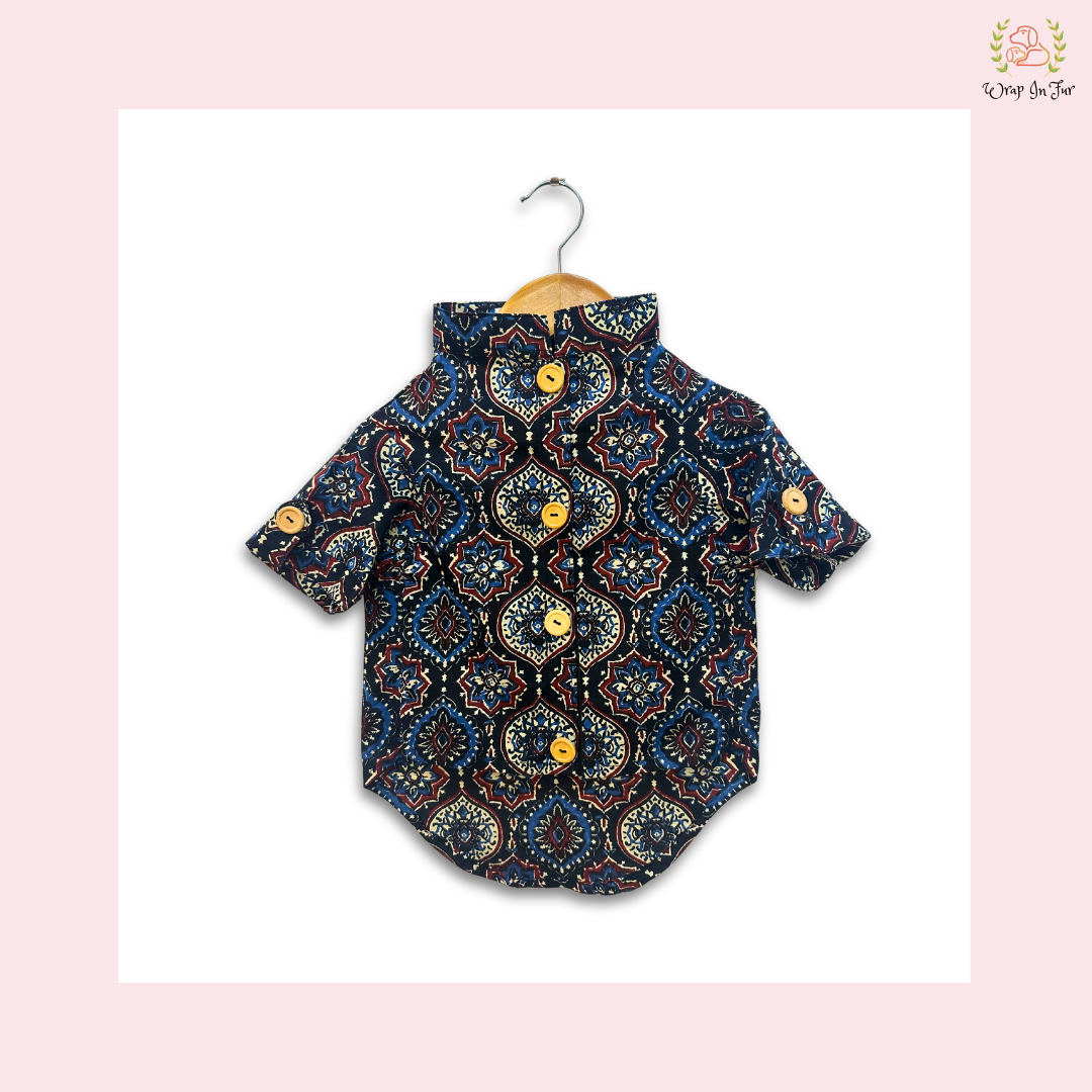 Black Traditional Block Print Dog Kurta - Indian Dog Ethnic Wear Dress