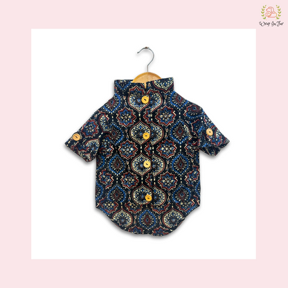 Black Traditional Block Print Dog Kurta - Indian Dog Ethnic Wear Dress