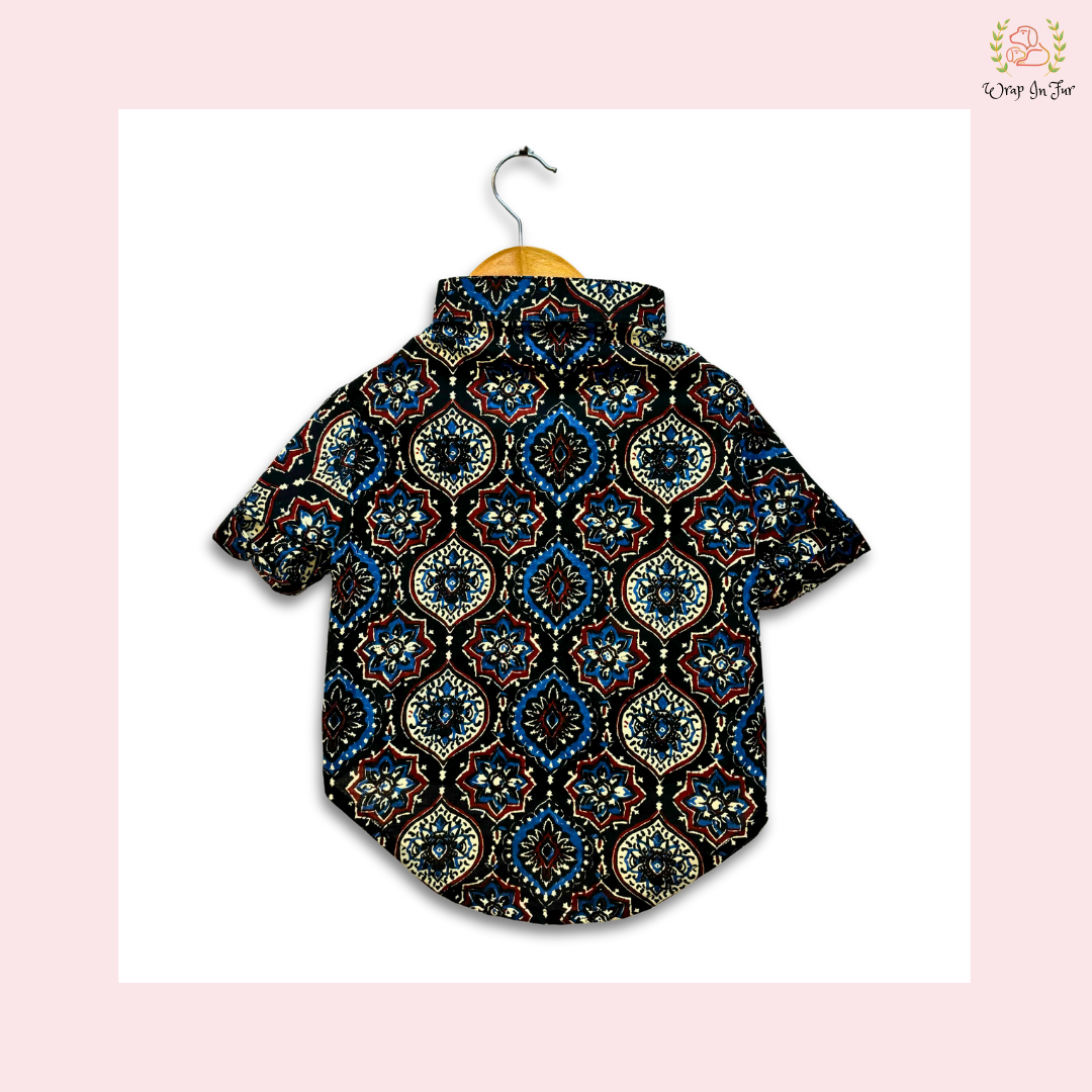 Black Traditional Block Print Dog Kurta - Indian Dog Ethnic Wear Dress