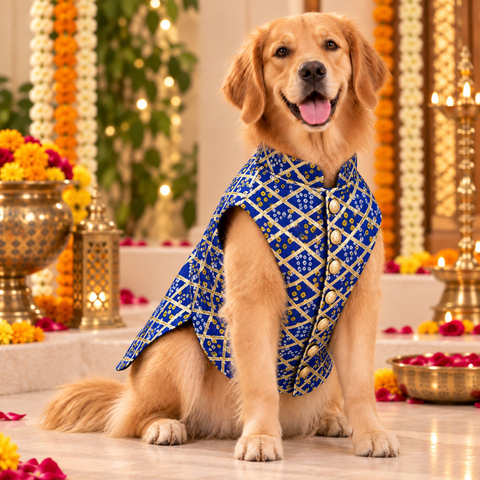 Blue Bandhani Dog Sherwani