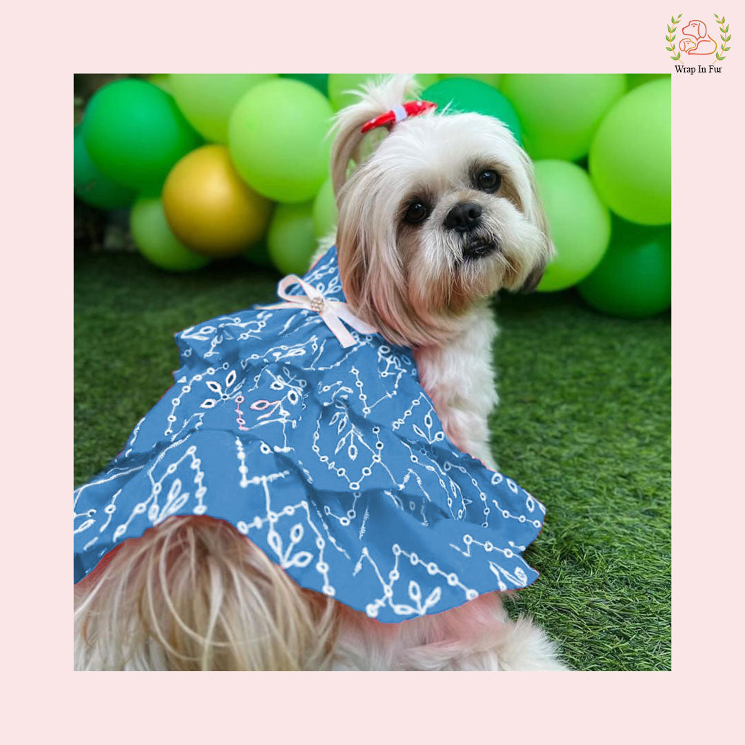 Blue Embroidery Dog Birthday Frock