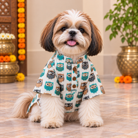 Blue Owl Print Dog Kurta