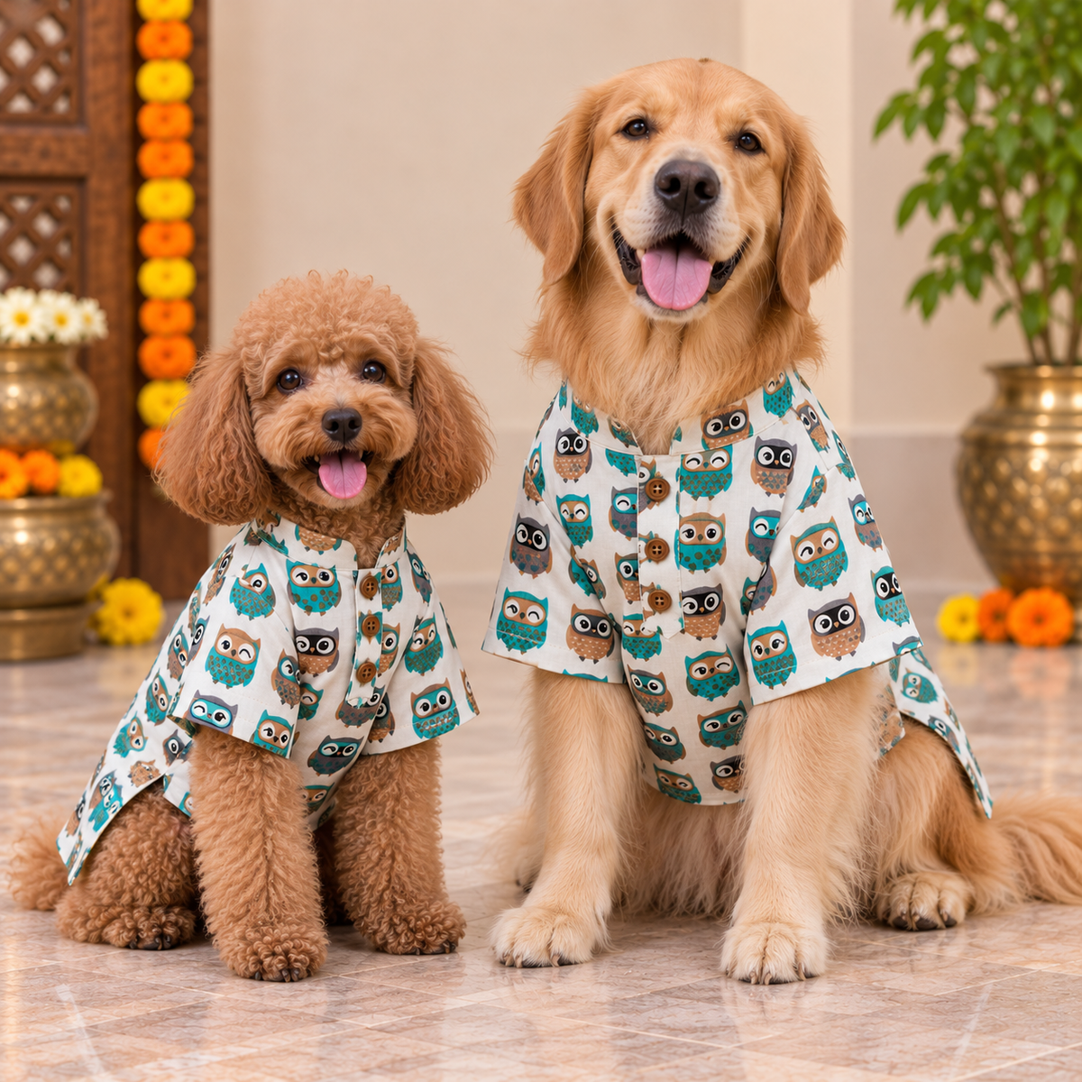 Blue Owl Print Dog Kurta