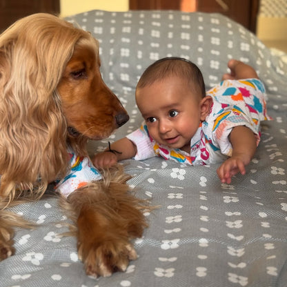 Blue Rangeen Dog Kurta Twinning Set ( Dog kurta along with human kurta )