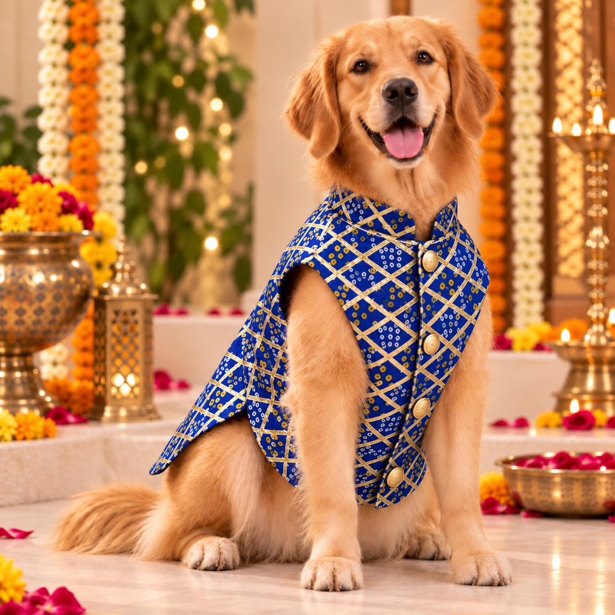 Blue Bandhani Dog Sherwani