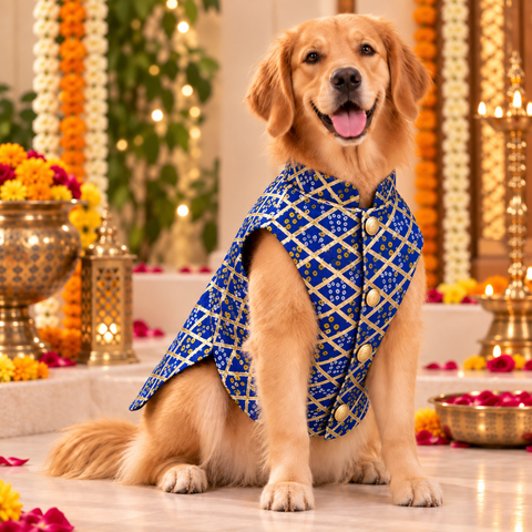 Blue Bandhani Dog Sherwani