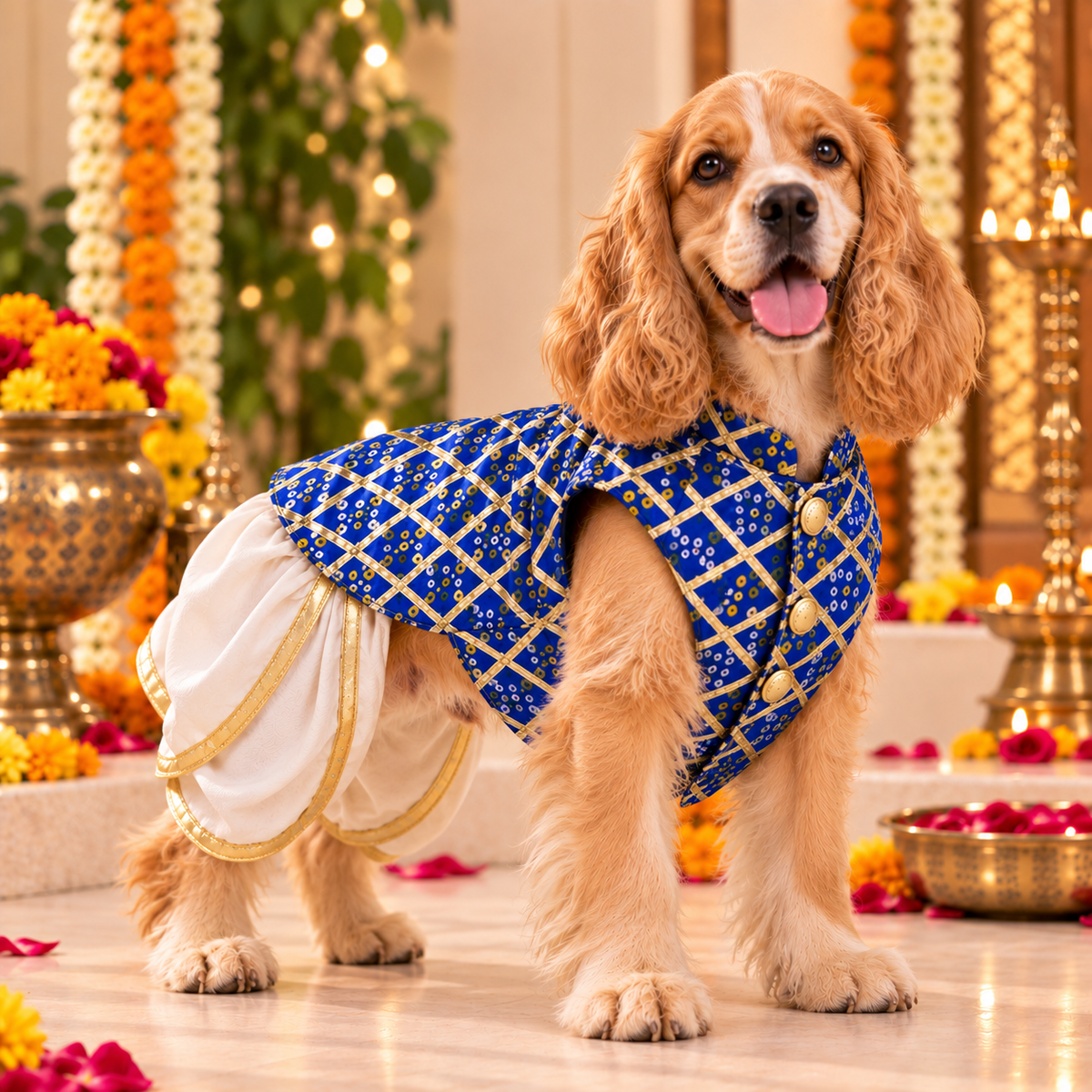 Blue Bandhani Dog Sherwani