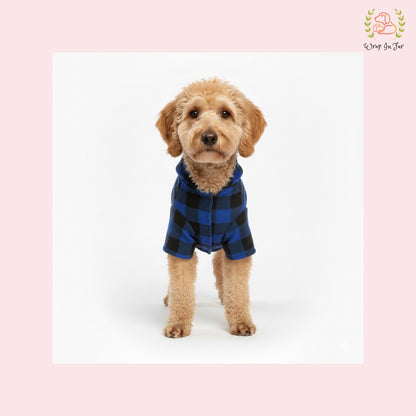 Blue & Black Plaid Dog Winter Hoodie – Warm Dog Winter Wear