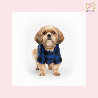 Blue & Black Plaid Dog Winter Hoodie – Warm Dog Winter Wear