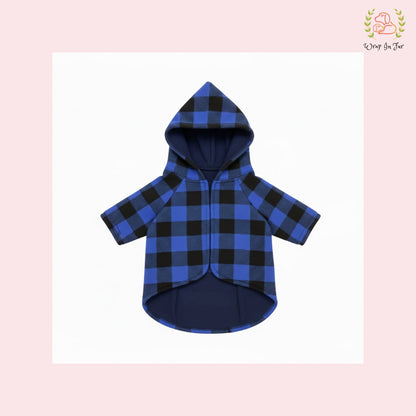 Blue & Black Plaid Dog Winter Hoodie – Warm Dog Winter Wear