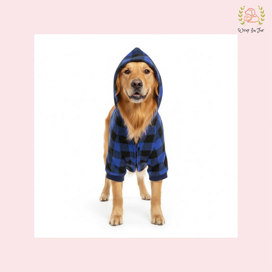 Blue & Black Plaid Dog Winter Hoodie – Warm Dog Winter Wear