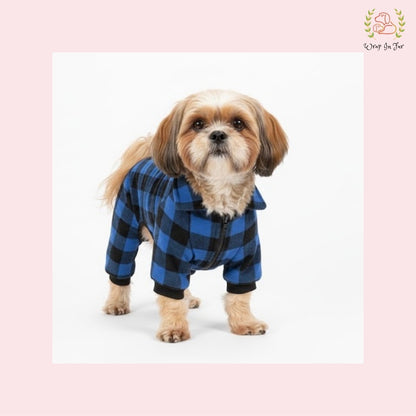 Blue & Black Plaid Dog Winter Jumpsuit – Warm Dog Winter Wear