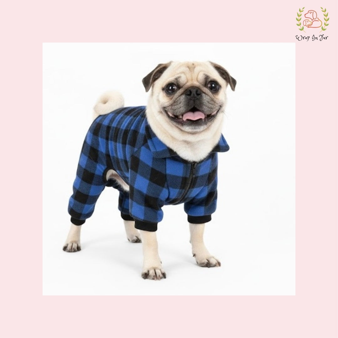 Blue & Black Plaid Dog Winter Jumpsuit – Warm Dog Winter Wear