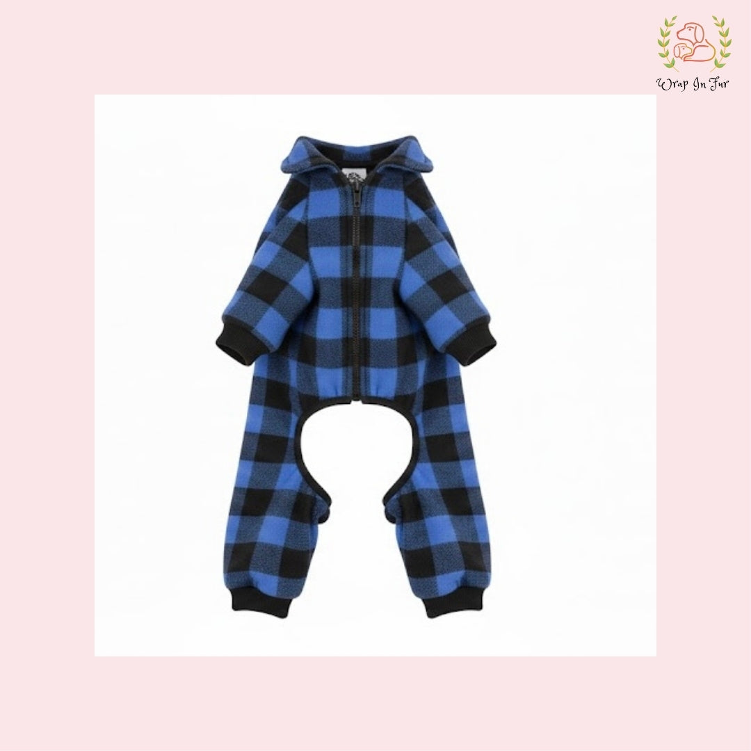 Blue & Black Plaid Dog Winter Jumpsuit – Warm Dog Winter Wear