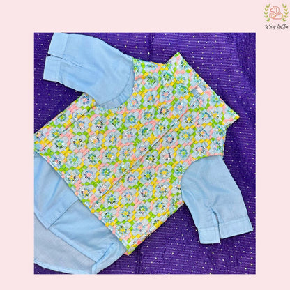 Blue Bling Sequin Dog Kurta Set - Indian Pet Ethnic Wear Dress