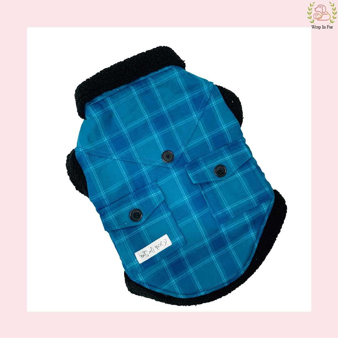 Blue Check Winter Dog Jacket – Warm & Cozy Wear