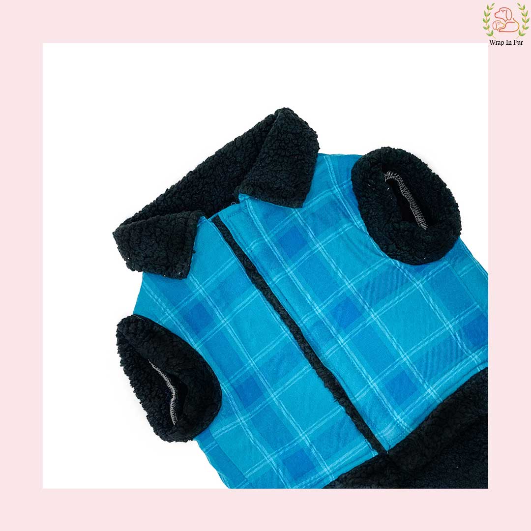 Blue Check Winter Dog Jacket – Warm & Cozy Wear