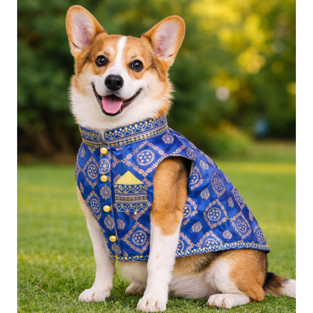 Blue Embroidered Dog Sherwani1