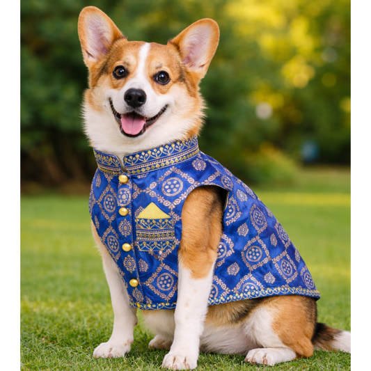 Blue Embroidered Dog Sherwani1